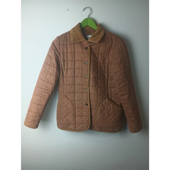 Petite Sophisticate Jackets & Blazers - Women's Brown Quilted Barn Jacket Corduroy Collar Petite Button‎ Front Western
